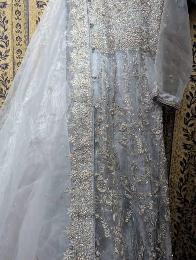 ice Blue Embroidered Dress with Silver Stones,dupatta and trouser