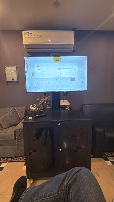 Tv stand movable trolley with locking storage/cabinet,