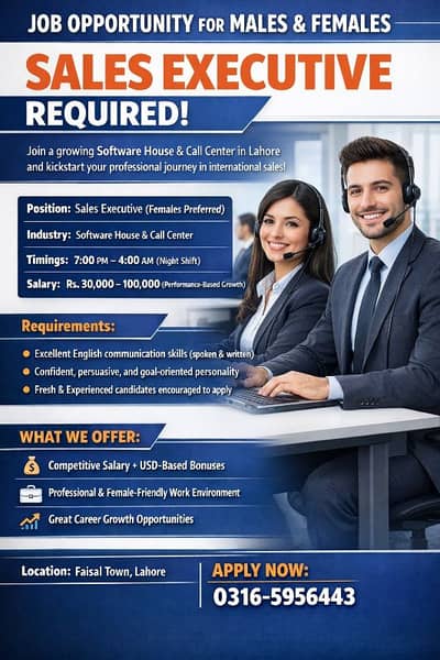 Sales Executive | Sales Job | Urgent Hiring | Males & Females Jobs