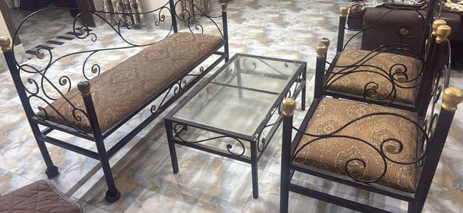 Steel Sofa, Chair & Table Set for Sale
