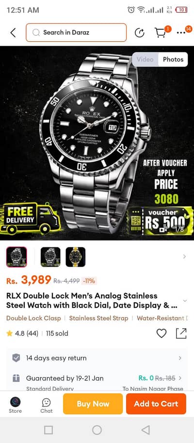 RLX black submarine double lock with date display new  wholesale rate