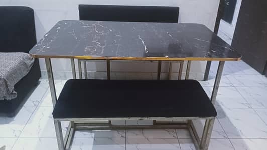 wooden dinning table with marble texture
