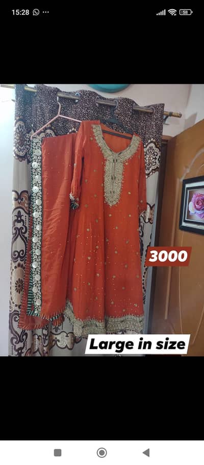 party wear 3 piece long frock maxi rust in colour