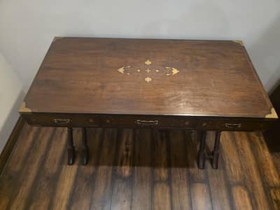 Vintage Campaign Writing Desk / Console Table - Solid Wood