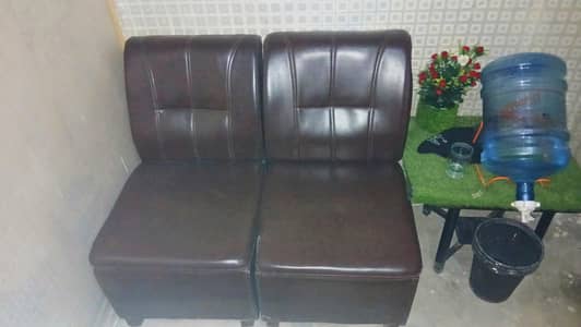 2 Brown 1 Seater 2 Sofa ( Foam & Wood )