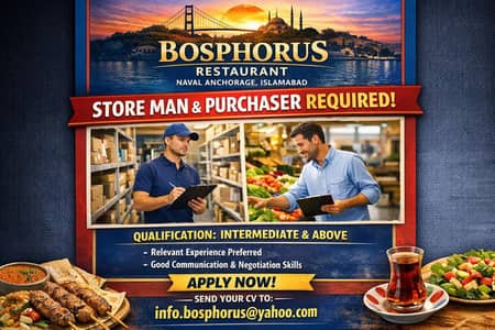 Storeman and Purchaser required for Restaurant