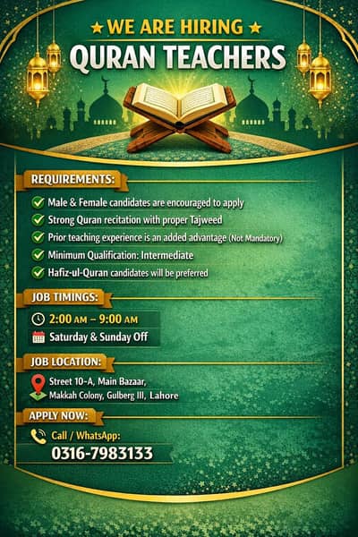 Online Quran Teacher Required || Male & Female Jobs || Teacher Job