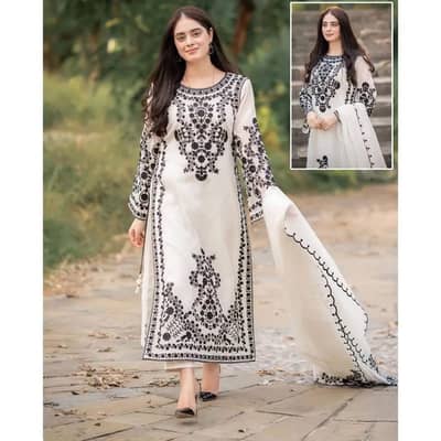 3pc Women Stitched Organza Embroidered Suit