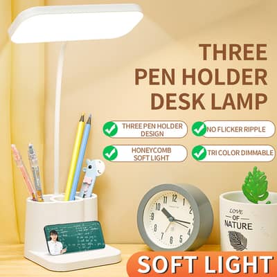 USB Rechargeable Study Lamp - Three Mode LIghts - Dimmable -Pen Holder