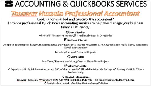 Accounting Services Available on Quickbooks & Munshi 10