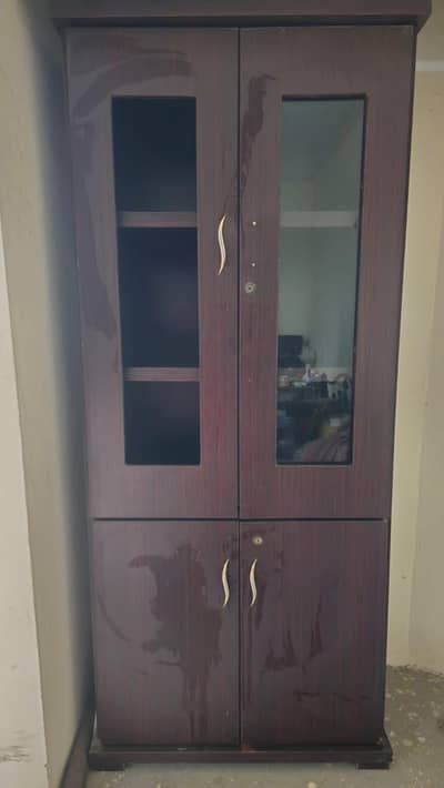 Wooden Storage Cupboard  with Glass Door – Good Condition