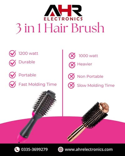 Professional 3-in-1 Hair Brush (Dryer, Curler, Straightener