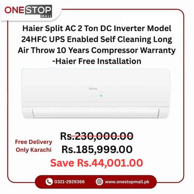 Haier Split AC 2 Ton DC Inverter Model 24HFC UPS Enabled Self Cleanin