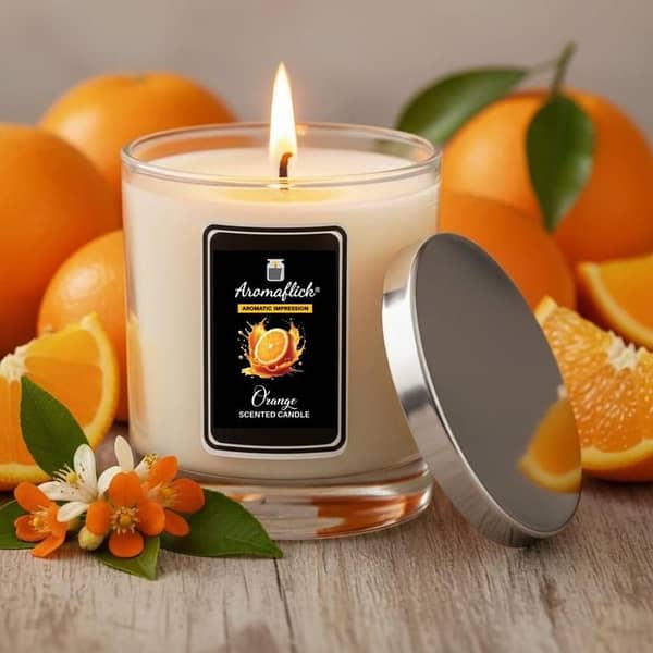 Orange Scented Candle in Glass Jar – Citrus & Fresh