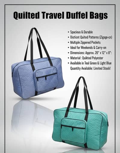 Quilted Travel Duffel Bag – Spacious, Durable & Stylish (Teal Green /