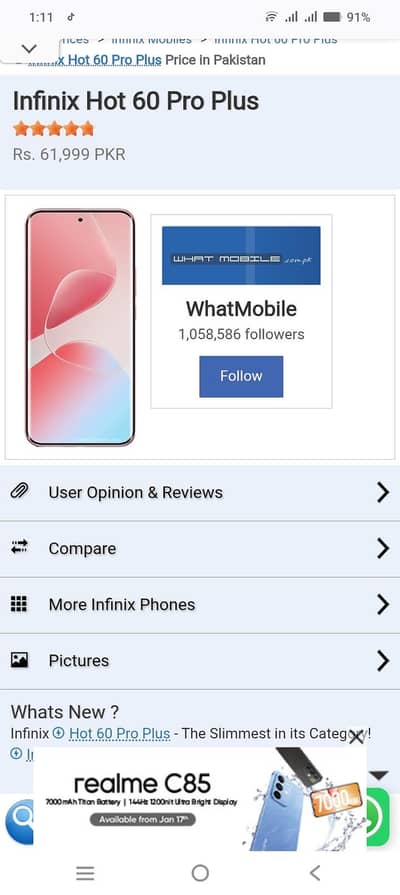 Infinix Hot 60 pro pin pack 03135722466