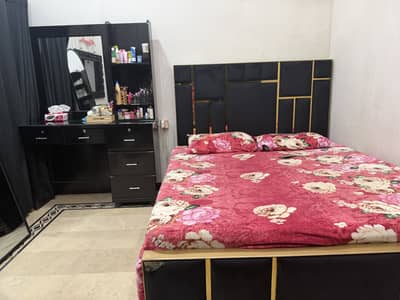 Brass cushion bed without mattress and modern deco vanity