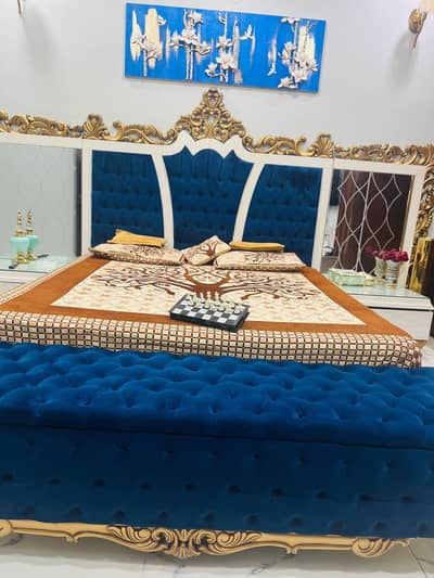 Blue Vellvet luxary wooden bed for sale Strong stylish and comfortable