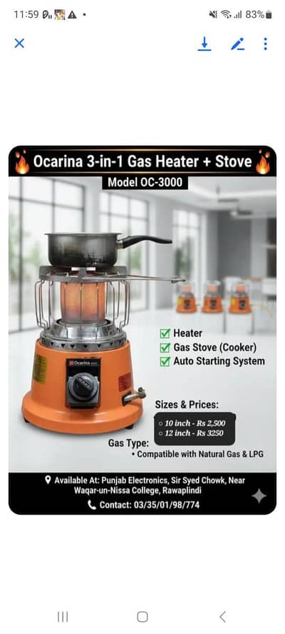 ocarina GASS Heater + stove  3in1  Discount Upto 40%OFF