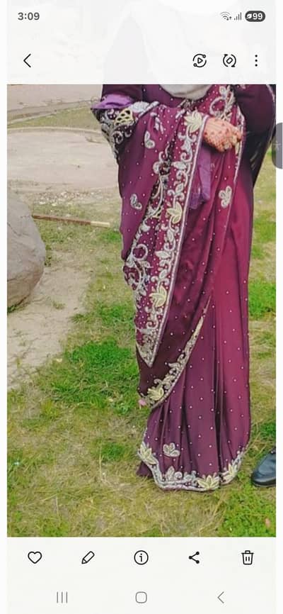 Purple Shafon sare with hand stone work 10 on 10 condition