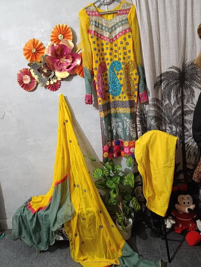 3 pec fancy dress . beautiful embroidered . medium size