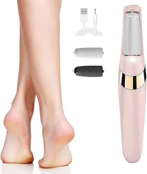 Electric Foot File, Hard Skin Remover, 2 Speeds, Coarse and Fine Heads, LED Light, Rechargeable Waterproof Foot File, Pedicure Tools for Heels, Toes and Balls of Feet