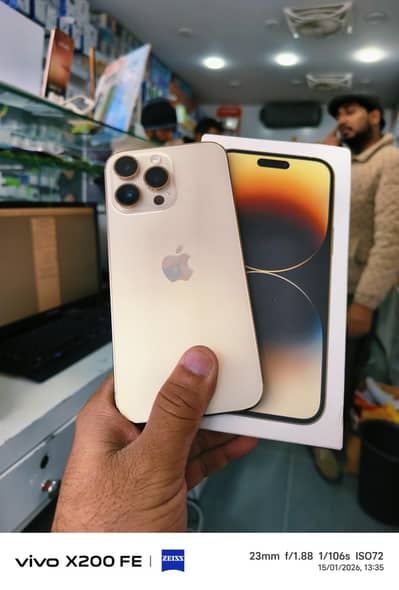 14 pro max 128gb jv 85% gold 10/10 with box cable