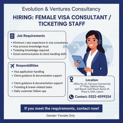 Female Visa Consultant & Ticketing Staff Required