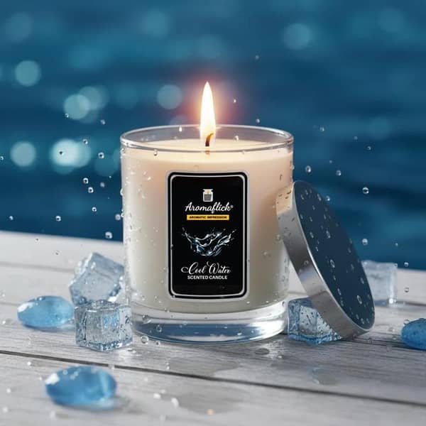 Cool Water Scented Candle in Glass Jar – Aquatic & Refreshing Scent