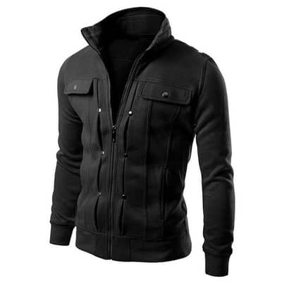 1 Pc Men's Fleece Plain Jacket - Mexican Style - Black