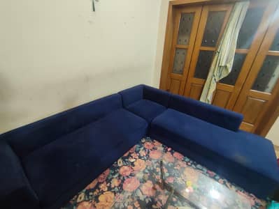 L shaped Cozy Corner sofa in Deep Blue