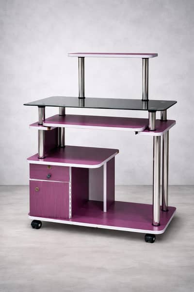 Computer Table / Study Table with Glass Top -- Purple color