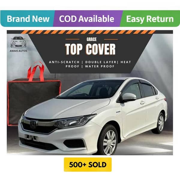 Honda Grace 2014–2020 Double Layer Grey Car Top Cover – Waterproof, Heatproof & Scratch Resistant