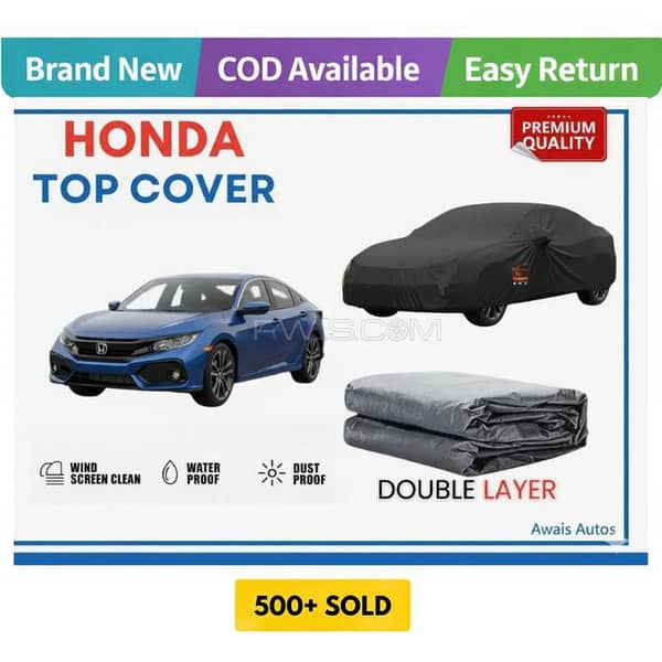 Honda Civic Double Layer Top Cover | Waterproof Black Protection | Dust & UV Resistant