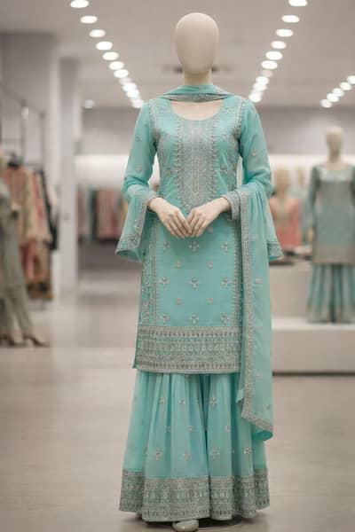 Mint Green Embroidered Garara