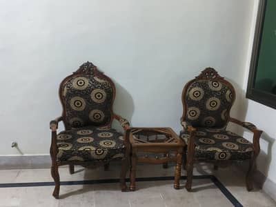 Pair of Room chairs with side table for sale 10/10 condition like new