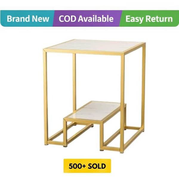 Square Top Two Tier Coffee Table Table Metal Frame End Table Elegant Look