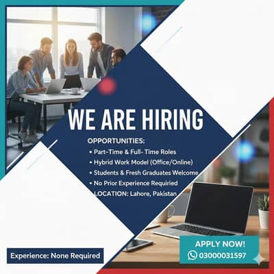 Hiring energetic candidates for office base work and online work Apply