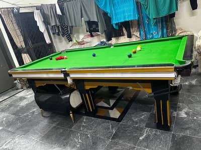 snooker table 4/8 used with 6 ball set and pool set also