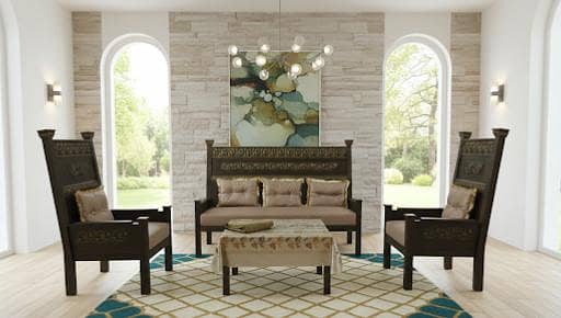 Authentic Chinioti 5-Seater Sofa Set with Center Table | Hand-Carved