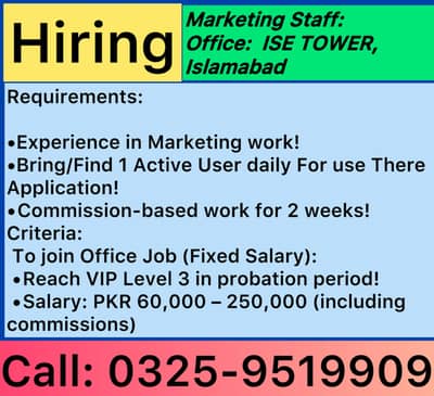 Experience marketing Staff required!