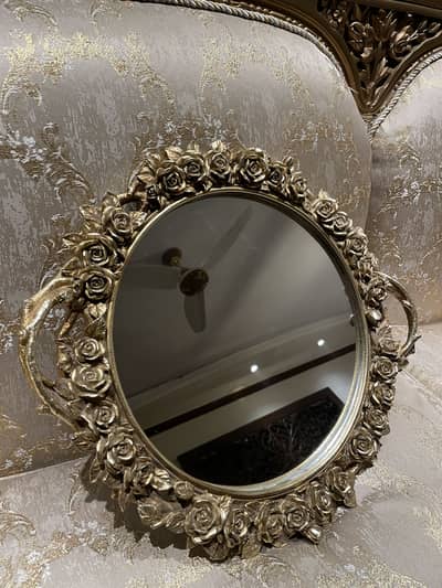 Beautiful Decorative gold tray with mirror.