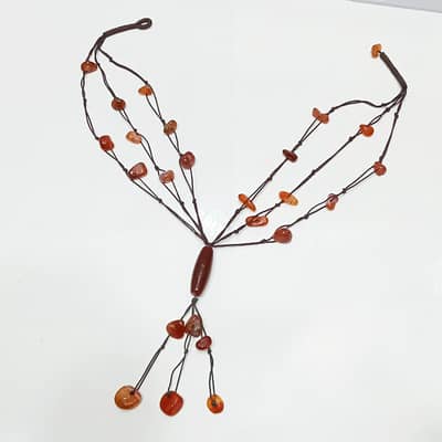 Vintage Red Agate Stone Beaded Necklace with Rich Natural Tones