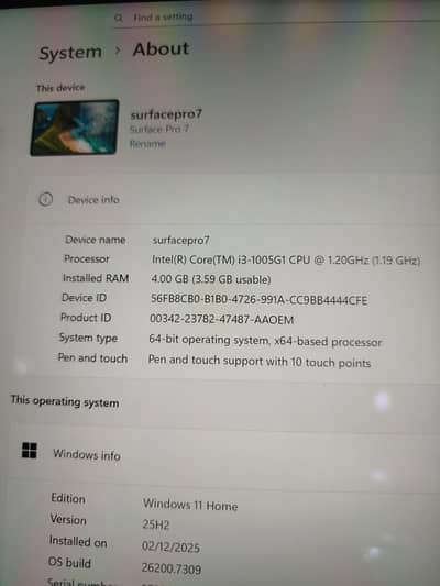 Microsoft Surface Pro 7 . i3 10th Generation