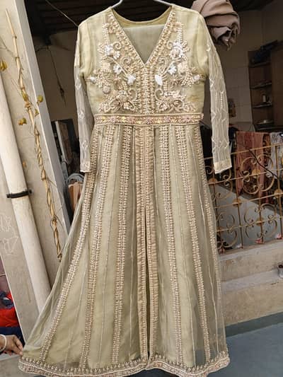 Open long Maxi hand work Wedding ( party dress ) dress pista colour