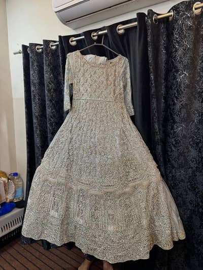Luxury Handwork Silver Grey Bridal Maxi