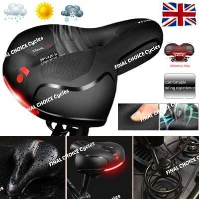 FINAL CHOICE Cycles Bicycle Saddle – Wide Seat Design – Waterproof Surface – Memory Foam Padding – Dual Spring Suspension – Integrated Red Reflector Cycle seat