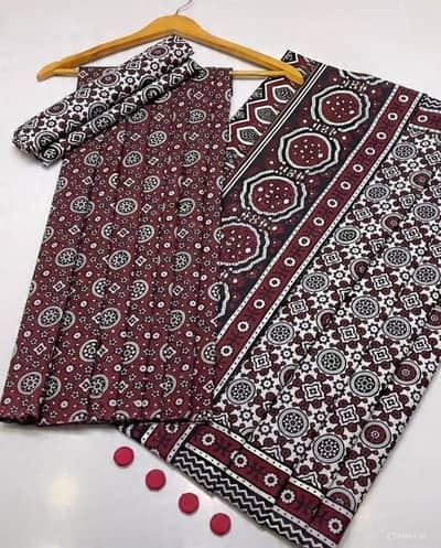 ZABEE’S COLLECTION – Mehroon, Lawn & Multani Ajrak 3-Pieces Unstitched