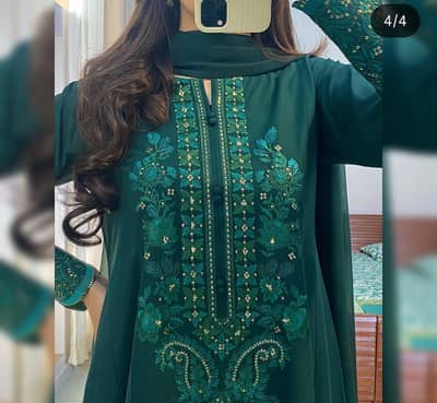 Morni Green Embroidered frock 3PC