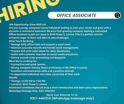 Looking for office manager Lahore DHA